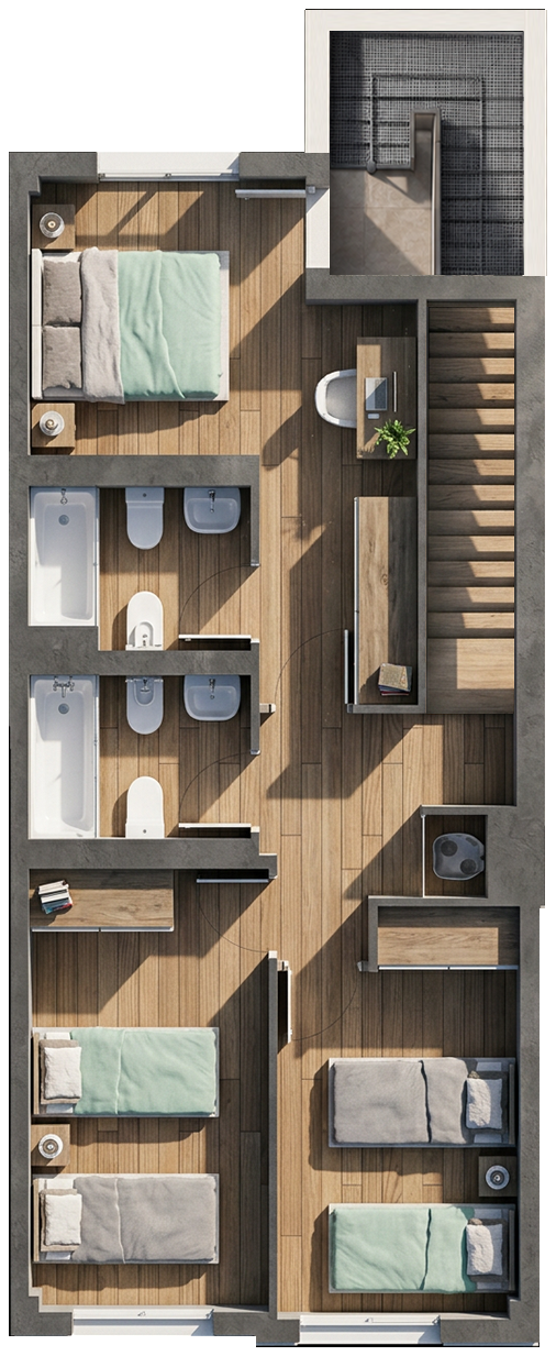 Primera planta del chalet adosado